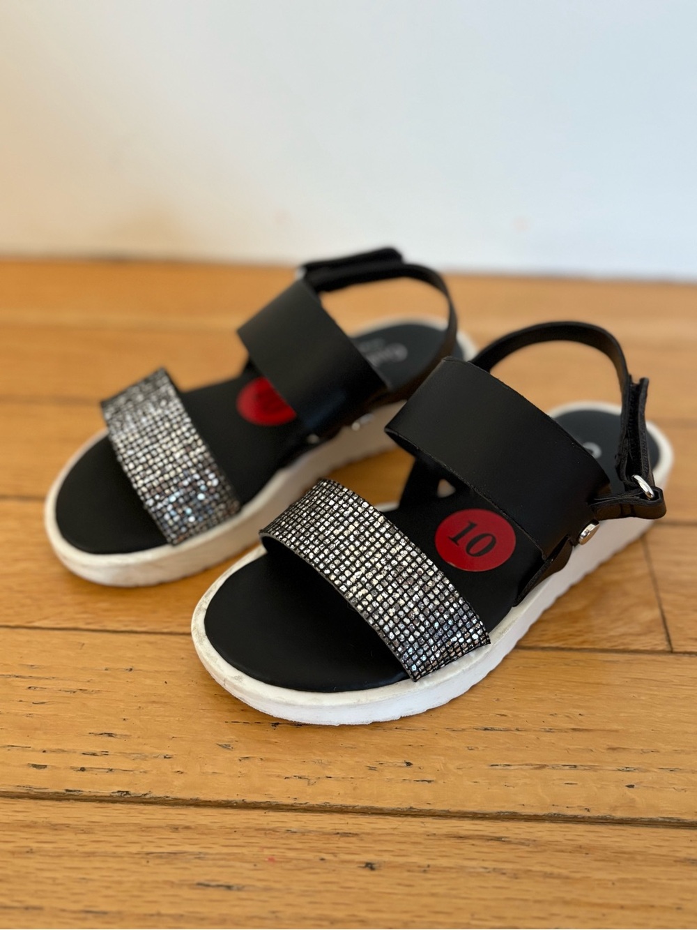 Girls Size 10 Black Sandals with Sparkle Strap Made in Italy
